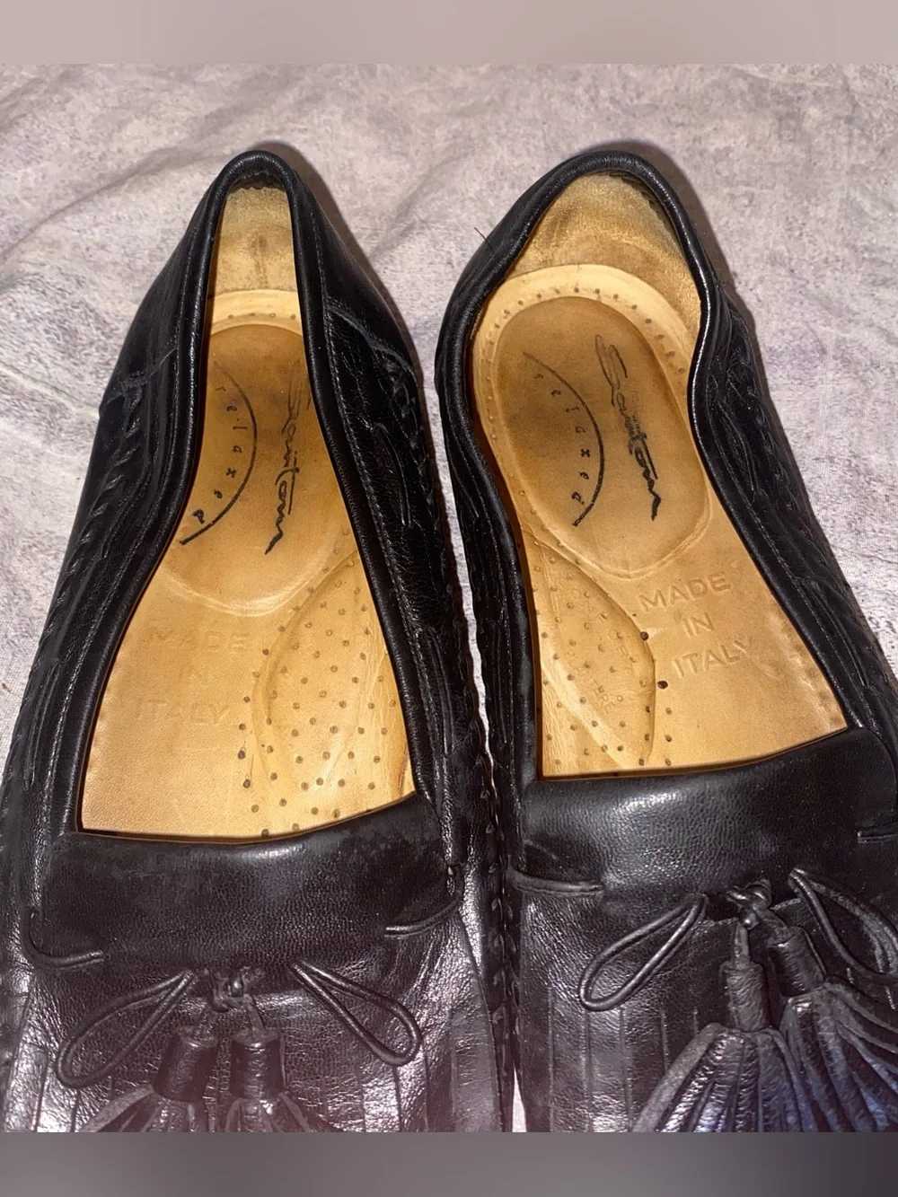 Santoni Tassel Kiltie Lightweight Leather Loafers Shoes Handsewn 9.5 Italy Vntg
